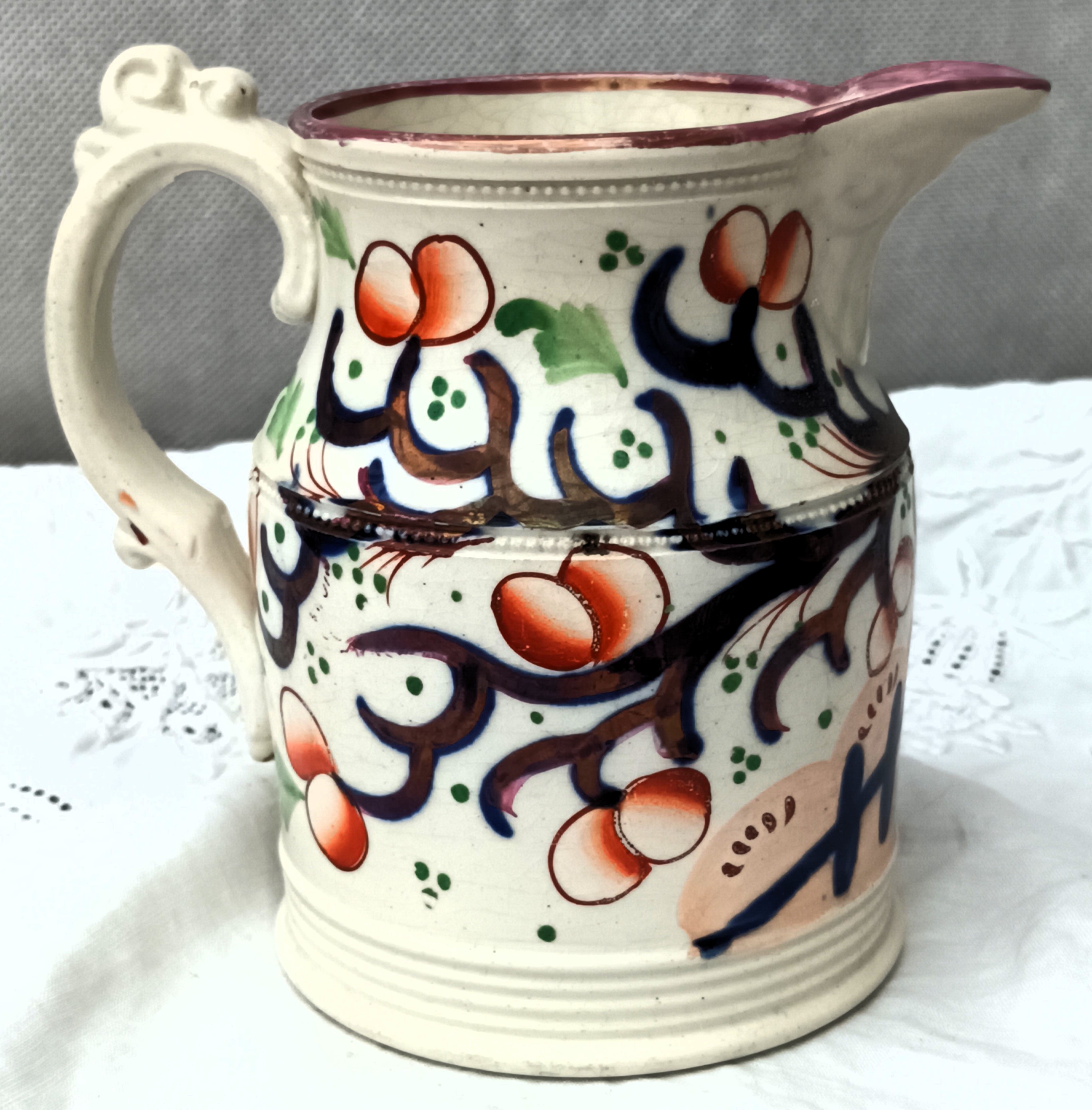 Antique Victorian Gaudy Welsh “Cherry Tree” Jug Antique Ceramics 5